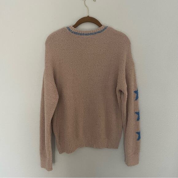 Teddy Bear Sweater Tan & Cobalt Blue Stars Super Soft NWT - Picture 4 of 7